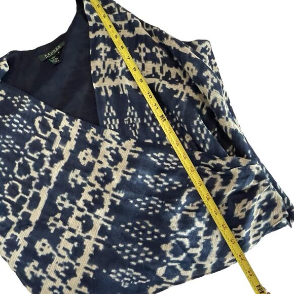 LAUREN RALPH LAUREN Silk & Linen Side Zip Wrap Top Blue & Cream Women’s 14 NEW - Picture 7 of 10